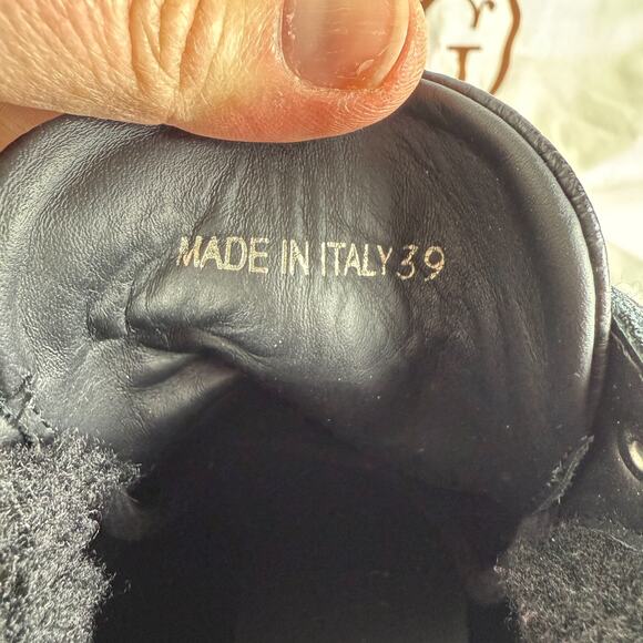 M. Gemi Alpi Combat Boots Women's 8 Black Leather Shearling Fur Trim Lace Up - Picture 10 of 10